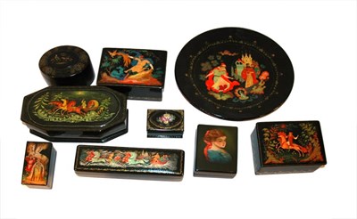 Lot 264 - Group of Eight Russian Lacquered Boxes;...