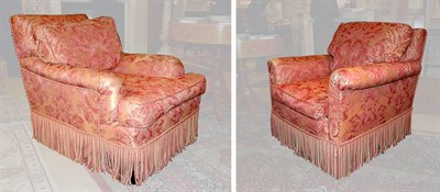 Lot 490 - Two Similar Damask Upholstered Lounge Chairs