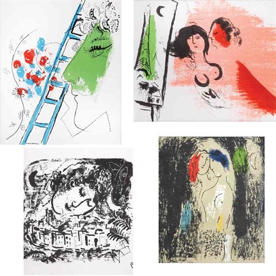 Lot 97 - Marc Chagall LOVERS IN GREY; THE VILLAGE; THE...