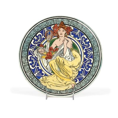 Lot 426 - After Alphonse Mucha [MAIDEN] Painted ceramic...