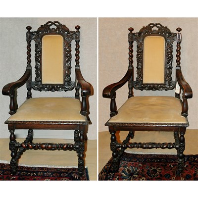 Lot 1426 - Pair of Late Victorian Carved Oak Armchairs...
