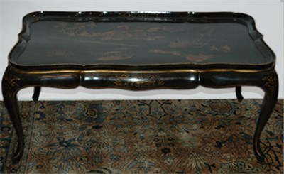 Lot 182 - Chinoiserie Decorated Black Lacquer Tray Top...