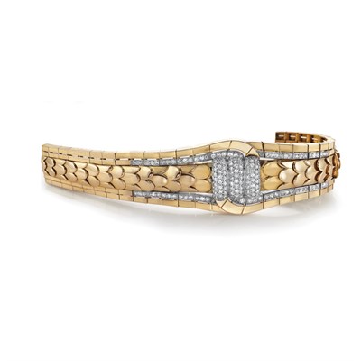 Lot 545 - Gold, Platinum and Diamond Bracelet-Watch