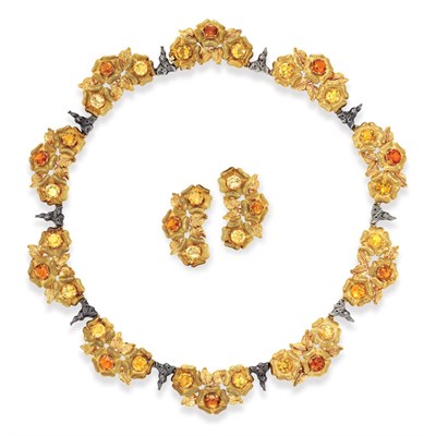 Lot 430 - Gold and Citrine Necklace and Pair of Earclips, Mario Buccellati
