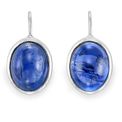 Lot 222 - Pair of Platinum and Cabochon Sapphire Earrings
