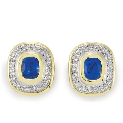 Lot 195 - Pair of Two-Color Gold, Sapphire and Diamond Earclips