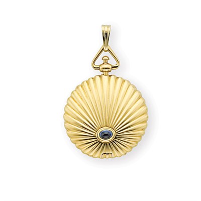 Lot 99 - Gold and Cabochon Sapphire Pendant-Watch, Van Cleef & Arpels