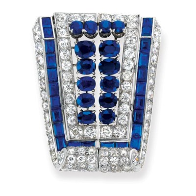 Lot 580 - Diamond and Sapphire Double Clip-Brooch