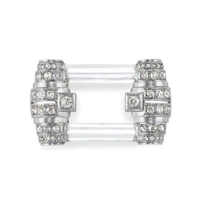 Lot 581 - Platinum, White Gold, Rock Crystal and Diamond Brooch