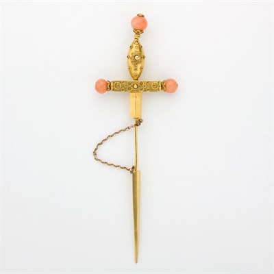 Lot 194 - Antique Gold and Coral Sword Jabot