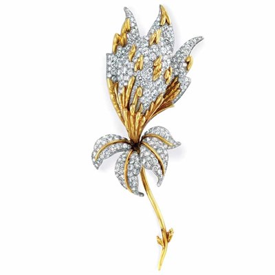 Lot 519 - Platinum, Gold and Diamond Flower Brooch