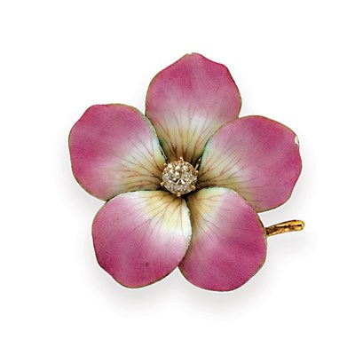 Lot 3 - Antique Pink Enamel and Diamond Flower Pendant-Brooch
