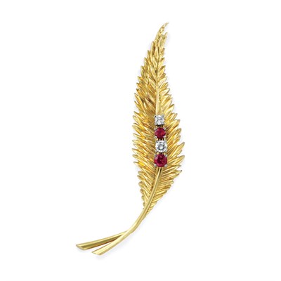 Lot 42 - Gold, Ruby and Diamond Feather Brooch, Van Cleef & Arpels