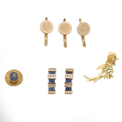 Lot 170 - Group of Gentleman's Jewelry and Pair of Sapphire and Diamond Half-Hoop Earrings