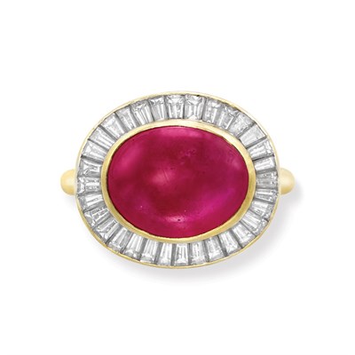 Lot 497 - Gold, Cabochon Ruby and Diamond Ring, Harry Winston