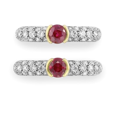 Lot 278 - Pair of Platinum, Gold, Ruby and Diamond Band Rings, Tiffany & Co.