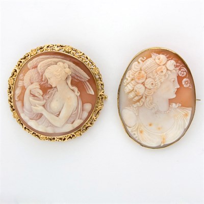 Lot 202 - Two Gold and Shell Cameo Brooches