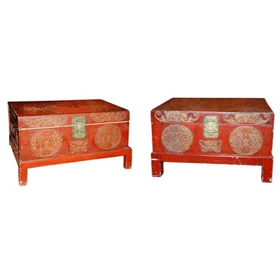 Lot 464 - Two Chinese Red Painted Trunks on Stands
