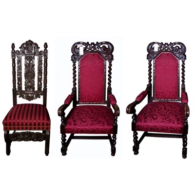 Lot 87 - Group of Three Baroque Style Oak Chairs