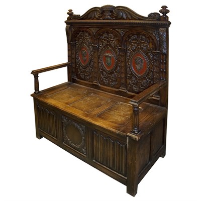 Lot 477 - Baroque Style Parcel Painted Carved Oak Bench...