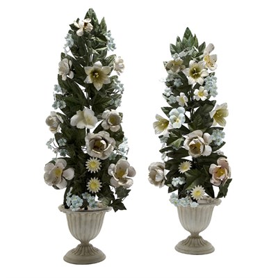 Lot 435 - Pair of Painted Metal Flowers in White...
