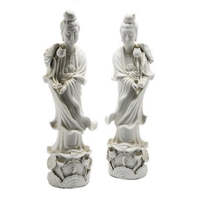 Lot 167 - Pair of Blanc de Chine Figures of Guanyin...