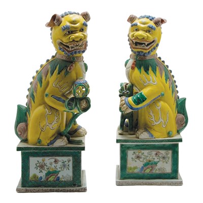 Lot 531 - Pair of Chinese Yellow Glazed Foo Dogs on...