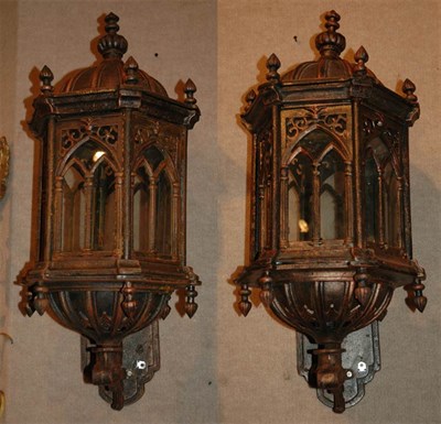 Lot 188 - Pair of Gothic Style Painted Iron and Glass...