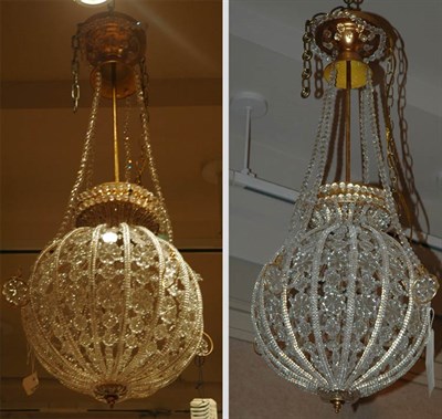 Lot 351 - Pair of Floral Decorated Beaded Three-Light...
