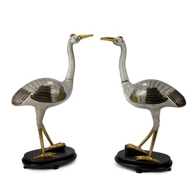 Lot 282 - Pair of Chinese Cloisonne Figures of Cranes...