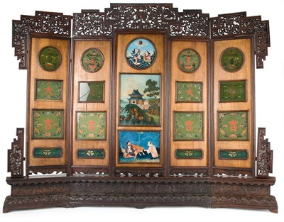 Lot 267 - Chinese Reverse Glass Painted Five-Panel...