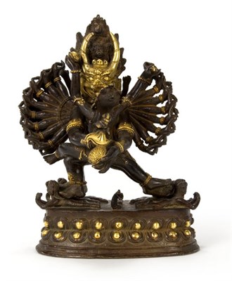 Lot 4 - Tibetan Gilt-Bronze Figure of Yamantaka in Yab-...