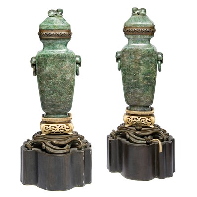 Lot 88 - Pair of Chinese Jade Vases 19th Century Each...