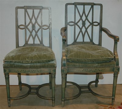 Lot 119 - Six Regency Style Green Painted Dining Chairs...