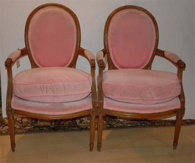 Lot 444 - Pair of Louis XVI Style Beechwood Upholstered...