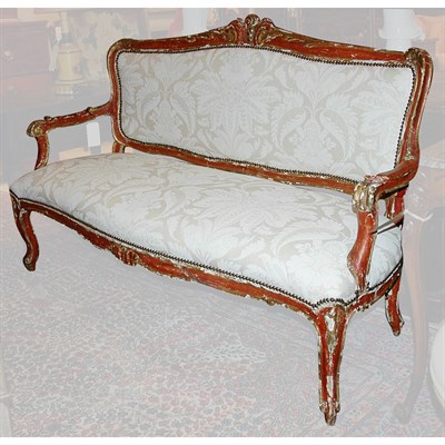 Lot 515 - Italian Red and Gold Painted Settee Length 64...