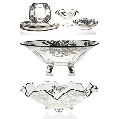Lot 256 - Group of Silver Overlay Glass Table Articles...