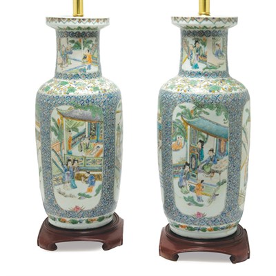 Lot 454 - Pair of Chinese Famille Verte Porcelain Vases...