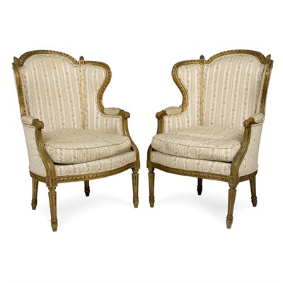Lot 167 - Pair of Louis XVI Style Gilt-Wood Bergeres