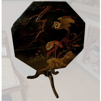 Lot 380 - Victorian Black Lacquered Tilt-Top Table...
