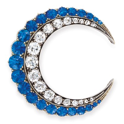 Lot 400 - Antique Sapphire and Diamond Crescent Brooch