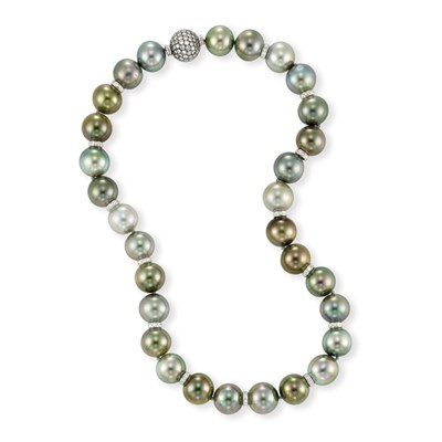 Lot 448 - Natural Multi-Colored Cultured Pearl and Diamond Necklace