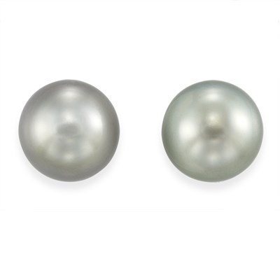 Lot 28 - Pair of Gray Cultured Pearl and Diamond Earrings