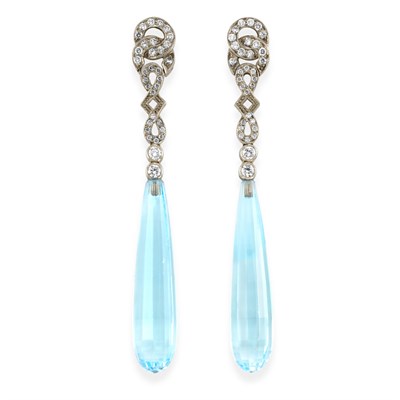 Lot 31 - Pair of Blue Topaz and Diamond Pendant-Earrings