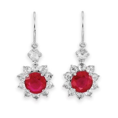 Lot 69 - Pair of Ruby and Diamond Earrings