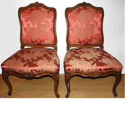 Lot 379A - Pair of Louis XV Walnut Chaises a la Reine Mid...