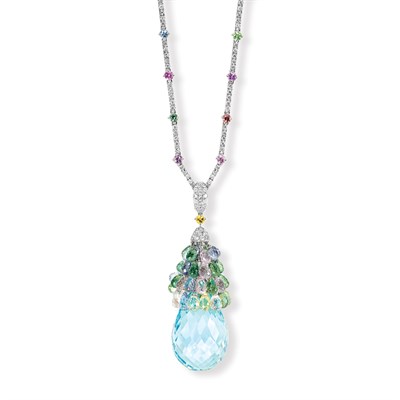 Lot 121 - Diamond, Multi-Colored Sapphire and Aquamarine Pendant-Necklace