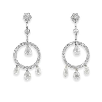 Lot 340 - Pair of Diamond Pendant-Earrings