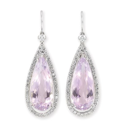 Lot 265 - Pair of Diamond and Kunzite Pendant-Earrings