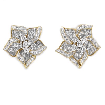 Lot 209 - Pair of Gold and Diamond Flower Earclips